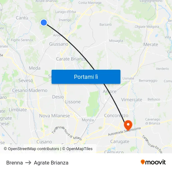 Brenna to Agrate Brianza map