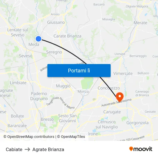 Cabiate to Agrate Brianza map