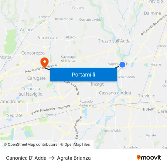 Canonica D' Adda to Agrate Brianza map