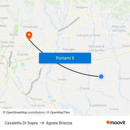 Casaletto Di Sopra to Agrate Brianza map