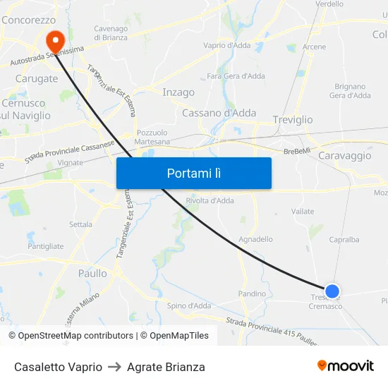 Casaletto Vaprio to Agrate Brianza map