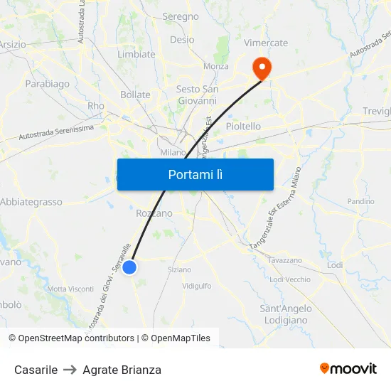 Casarile to Agrate Brianza map