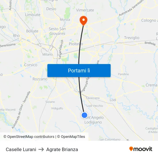 Caselle Lurani to Agrate Brianza map