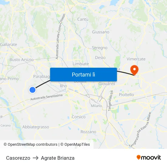 Casorezzo to Agrate Brianza map