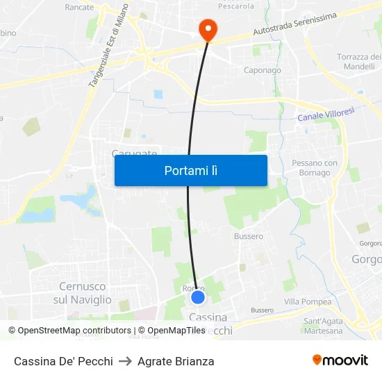 Cassina De' Pecchi to Agrate Brianza map