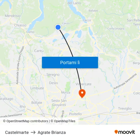 Castelmarte to Agrate Brianza map