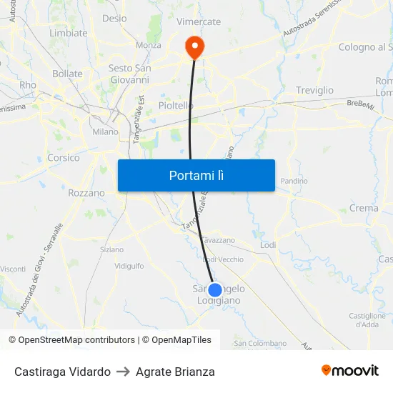 Castiraga Vidardo to Agrate Brianza map