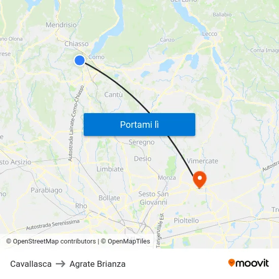 Cavallasca to Agrate Brianza map