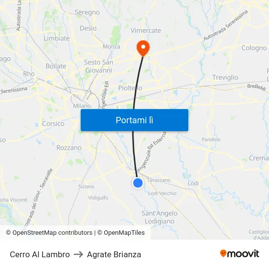 Cerro Al Lambro to Agrate Brianza map