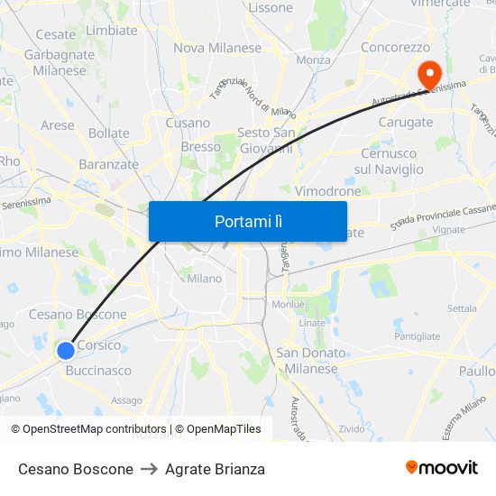 Cesano Boscone to Agrate Brianza map