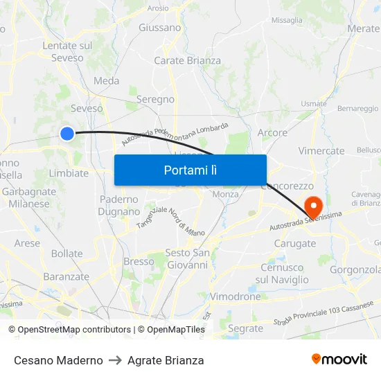 Cesano Maderno to Agrate Brianza map