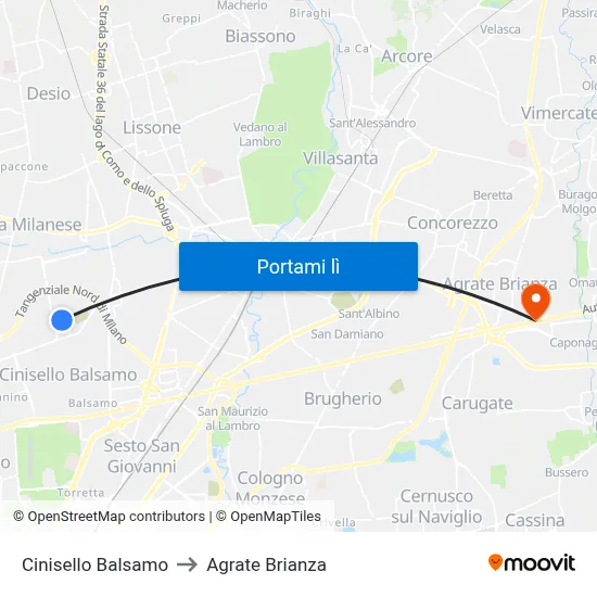 Cinisello Balsamo to Agrate Brianza map