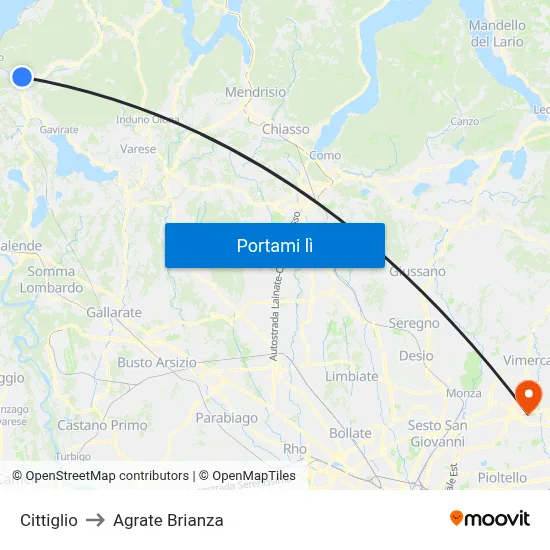 Cittiglio to Agrate Brianza map