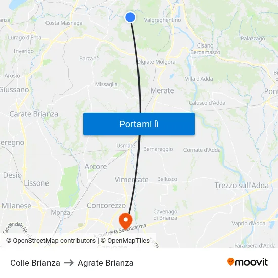 Colle Brianza to Agrate Brianza map