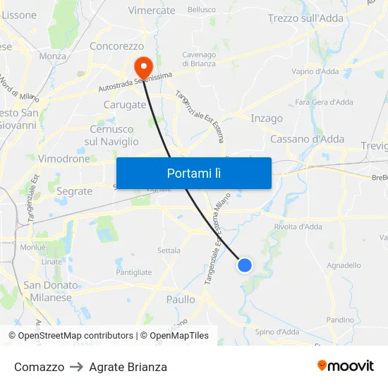 Comazzo to Agrate Brianza map