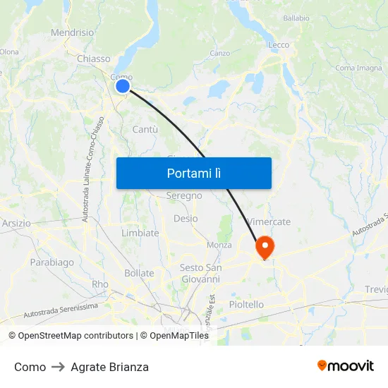 Como to Agrate Brianza map