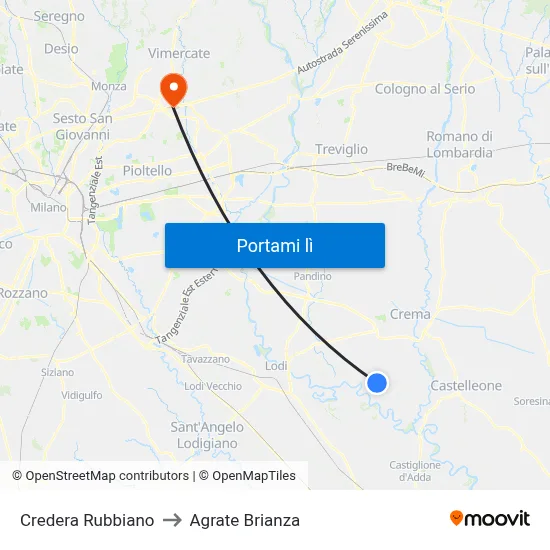Credera Rubbiano to Agrate Brianza map