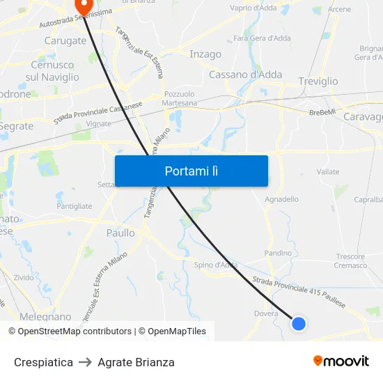 Crespiatica to Agrate Brianza map