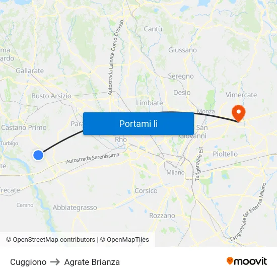 Cuggiono to Agrate Brianza map