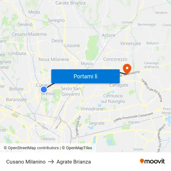 Cusano Milanino to Agrate Brianza map