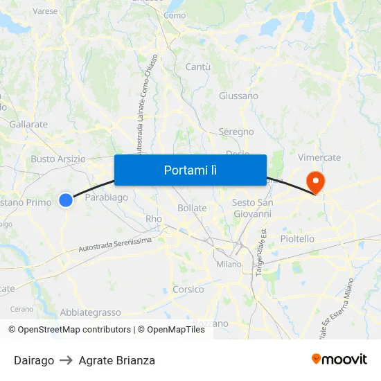 Dairago to Agrate Brianza map