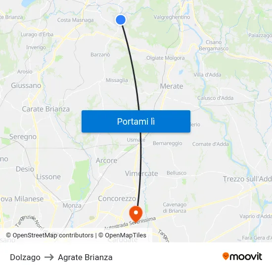 Dolzago to Agrate Brianza map