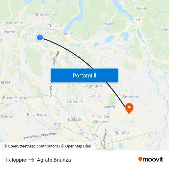 Faloppio to Agrate Brianza map