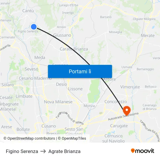 Figino Serenza to Agrate Brianza map