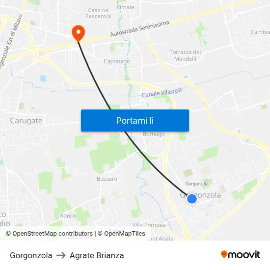 Gorgonzola to Agrate Brianza map