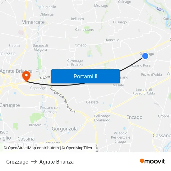 Grezzago to Agrate Brianza map