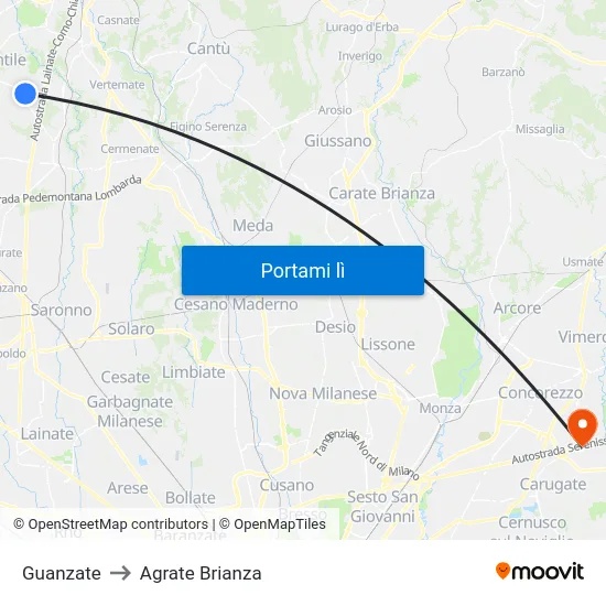 Guanzate to Agrate Brianza map