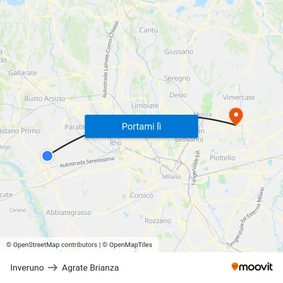 Inveruno to Agrate Brianza map