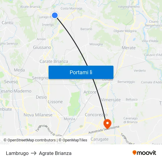 Lambrugo to Agrate Brianza map