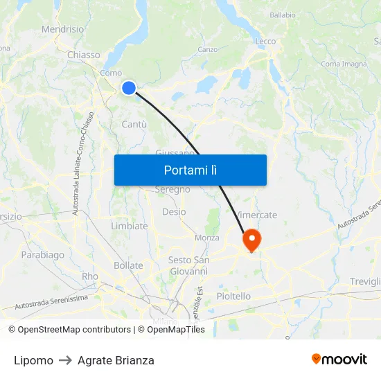 Lipomo to Agrate Brianza map