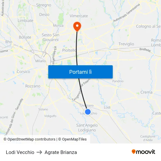 Lodi Vecchio to Agrate Brianza map