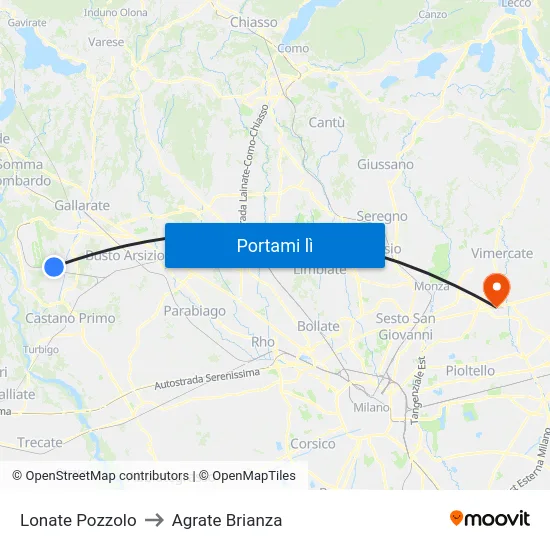 Lonate Pozzolo to Agrate Brianza map
