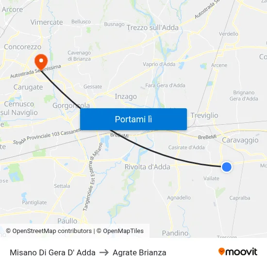 Misano Di Gera D' Adda to Agrate Brianza map