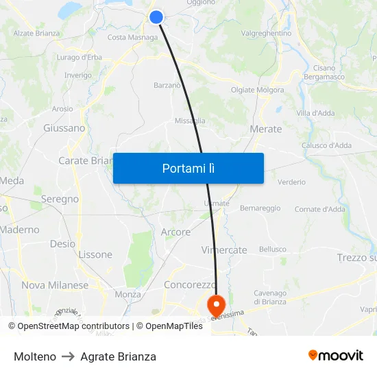 Molteno to Agrate Brianza map