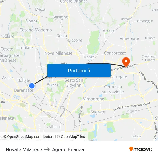 Novate Milanese to Agrate Brianza map
