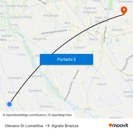 Olevano Di Lomellina to Agrate Brianza map