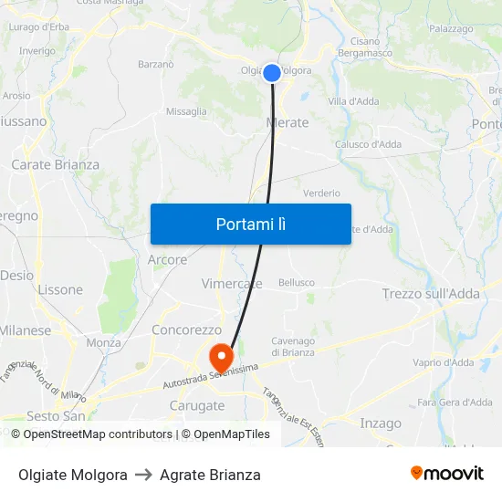 Olgiate Molgora to Agrate Brianza map