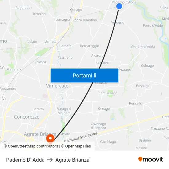 Paderno D' Adda to Agrate Brianza map