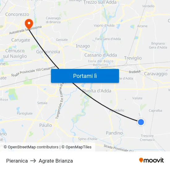 Pieranica to Agrate Brianza map