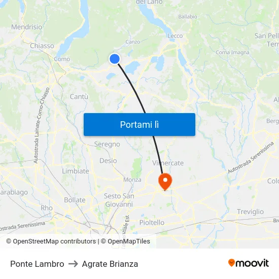 Ponte Lambro to Agrate Brianza map