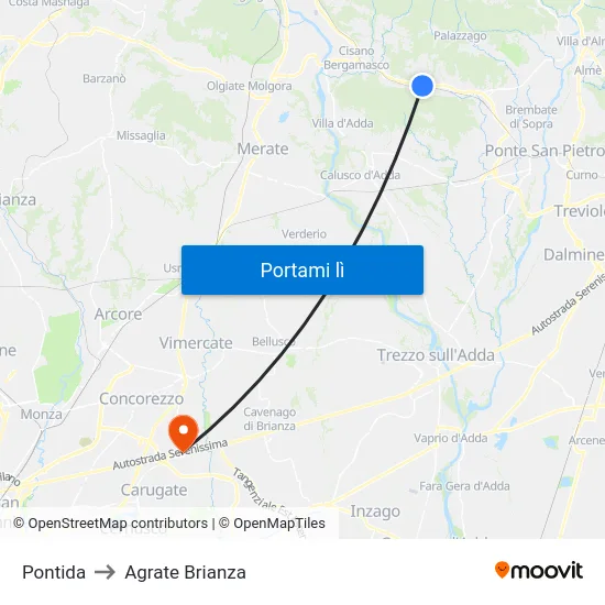 Pontida to Agrate Brianza map