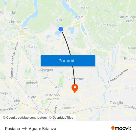 Pusiano to Agrate Brianza map