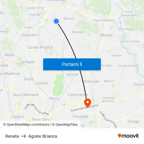 Renate to Agrate Brianza map