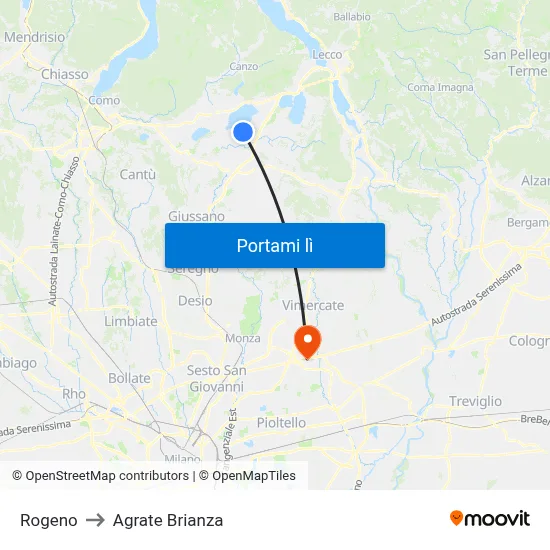Rogeno to Agrate Brianza map