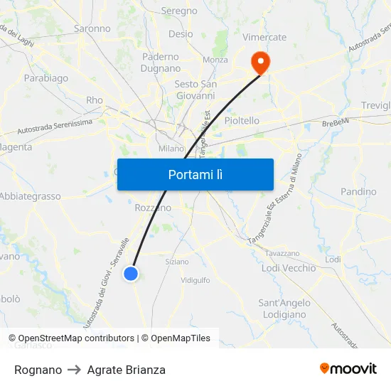 Rognano to Agrate Brianza map