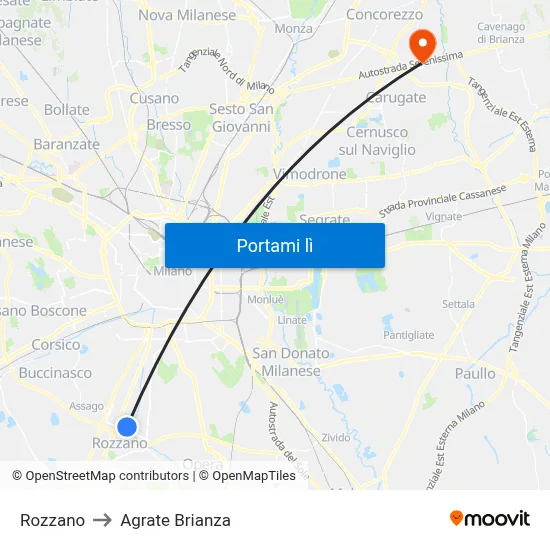 Rozzano to Agrate Brianza map